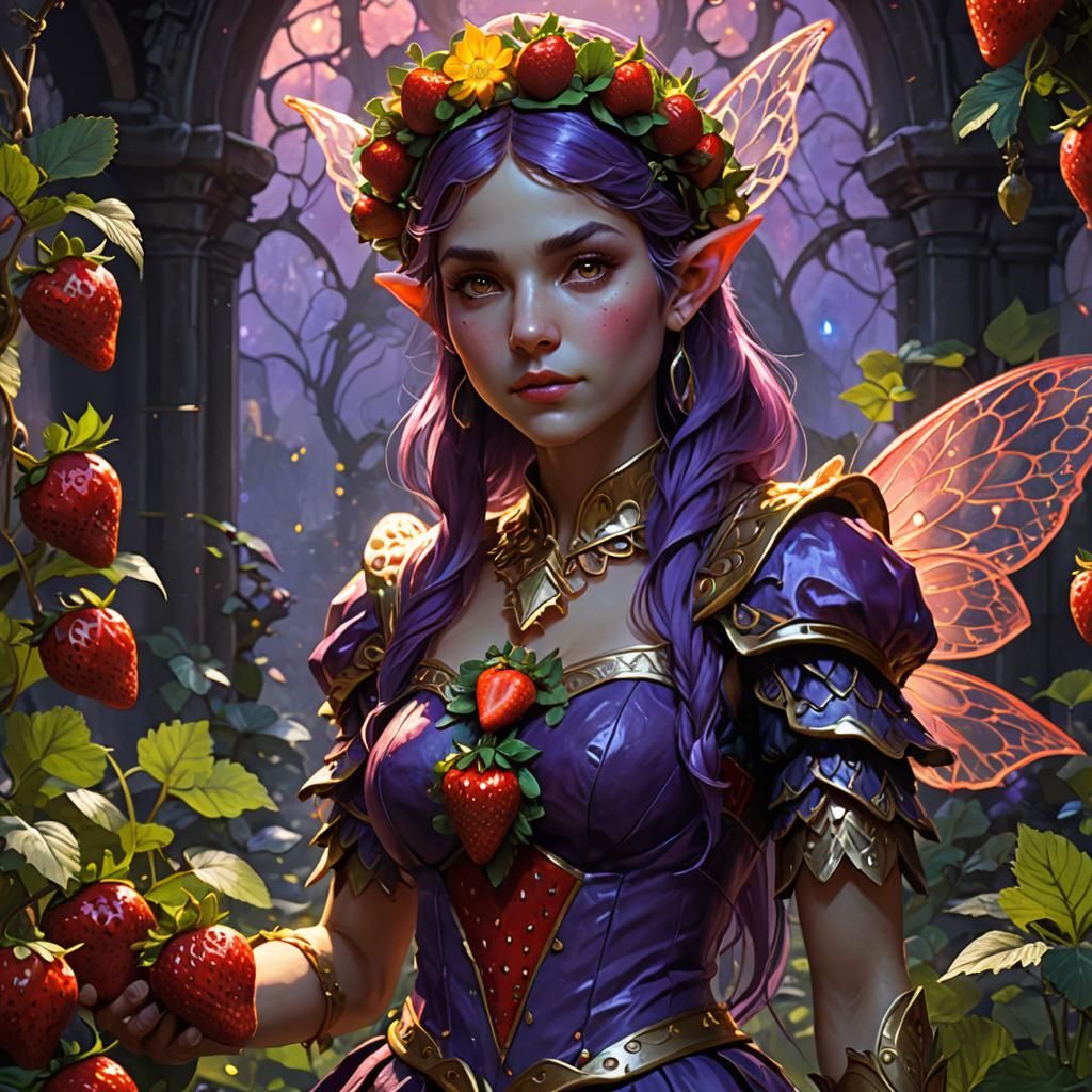 Strawberry Elf Princess in Dark Fantasy Style
