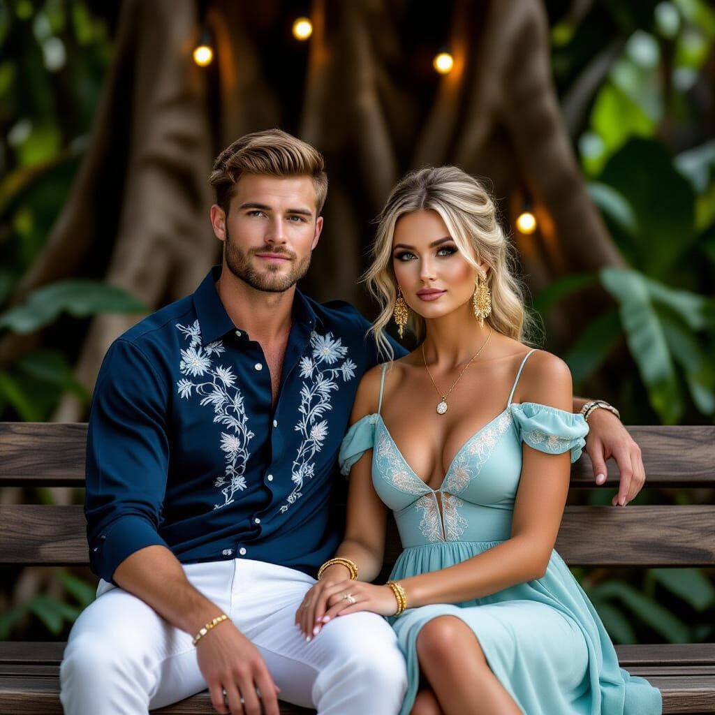 Couple in Lush Jungle at Twilight