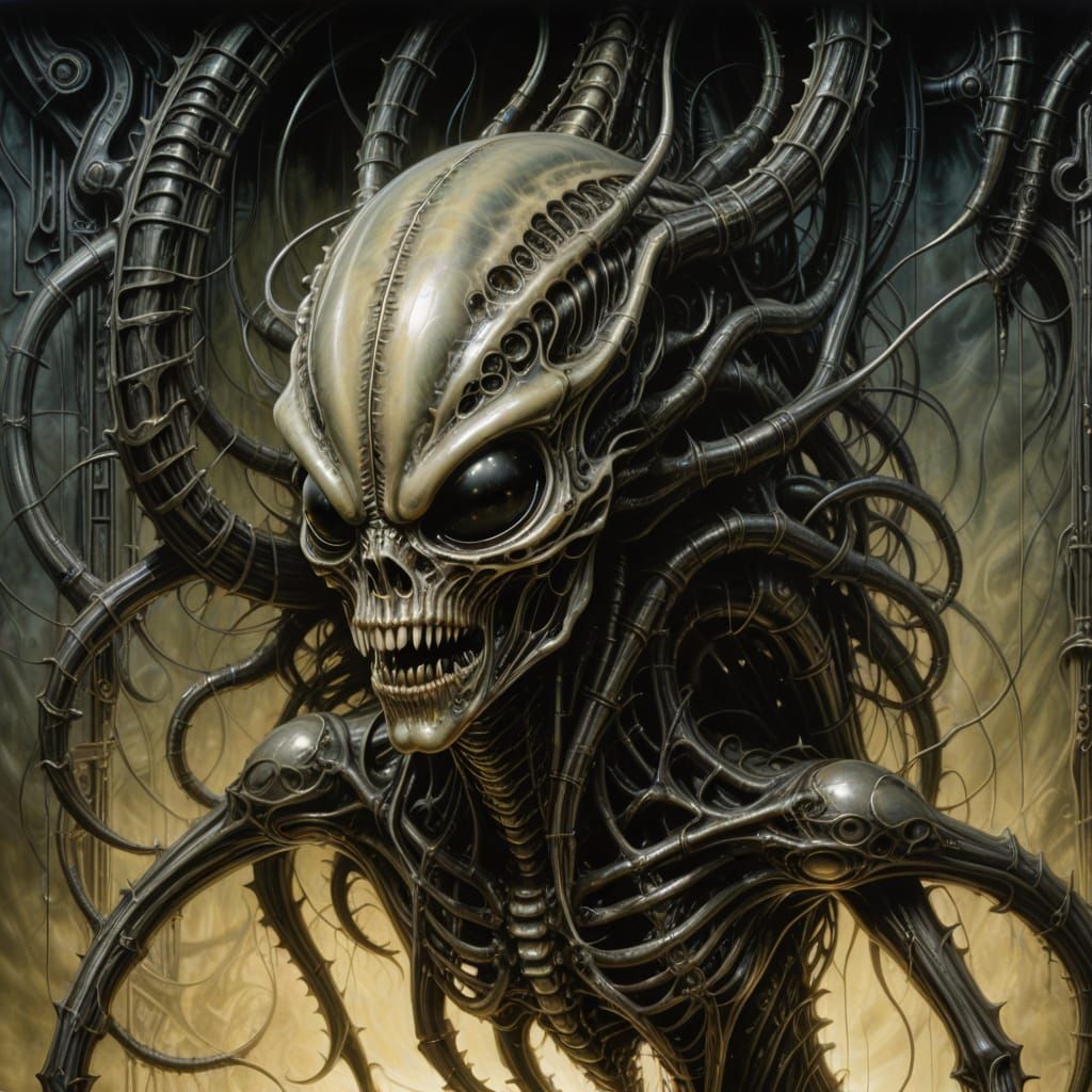 Alien Biomechanics in Oil Painting Style