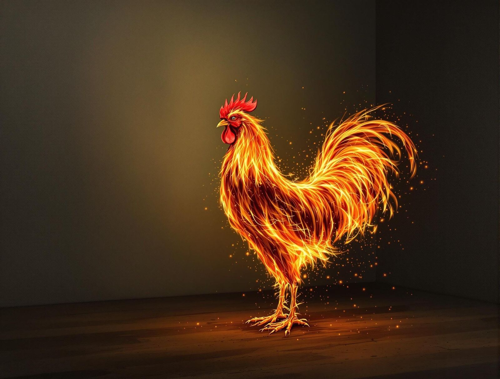 Fiery Rooster in Isolated Ambiance