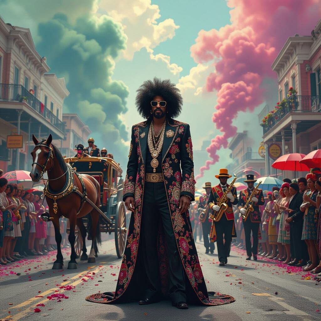 Second Line Funeral Parade in Fantasy Concept Art Style