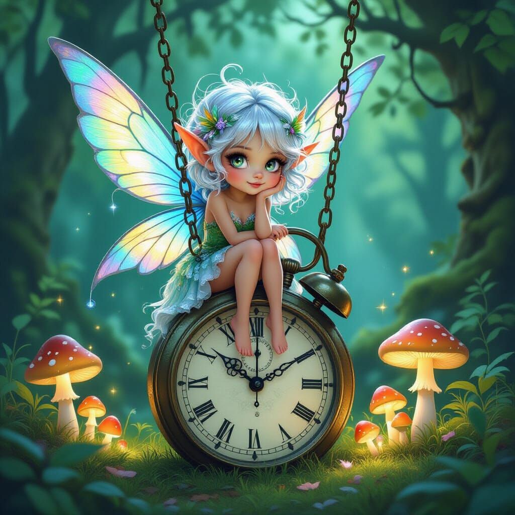 Pixie on a Pocketwatch Swing in Ethereal Grove