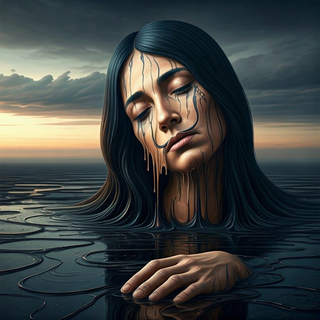 Melting Portrait in Oil: A Surrealist Vision