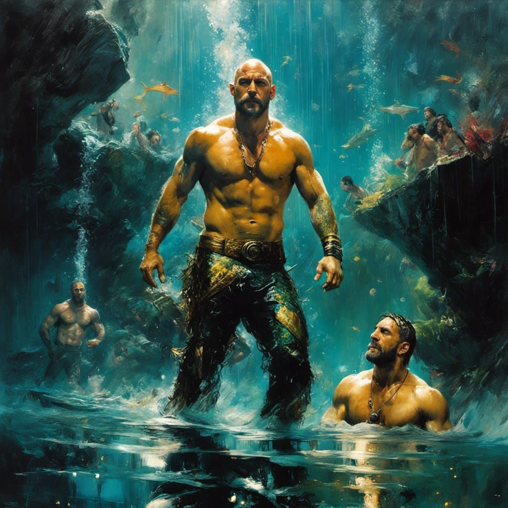 Mermen in Underwater Storm: Dramatic Matte Painting