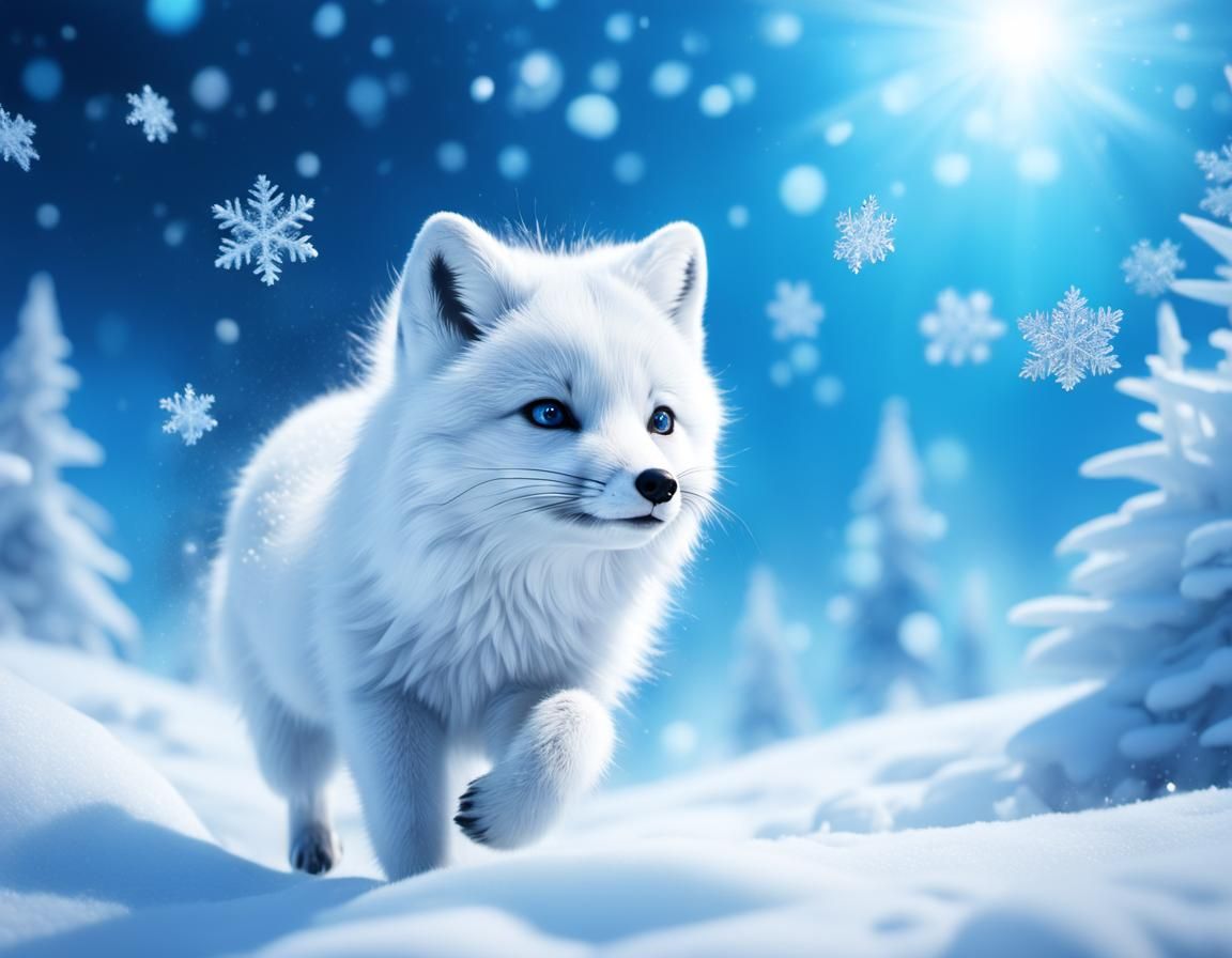 Arctic Fox Chase in Winter Wonderland: Digital Art