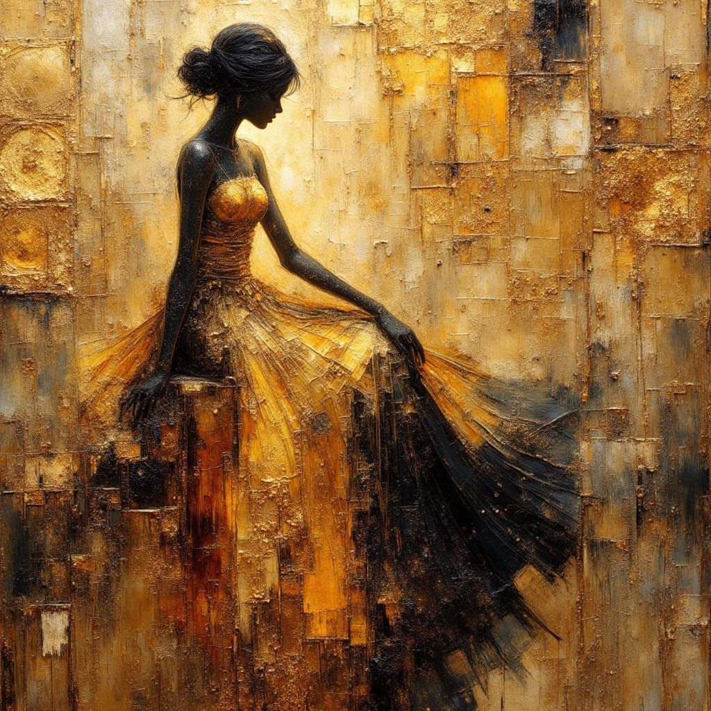 Breathtaking Silhouette in Encaustic and Gold Leaf Style