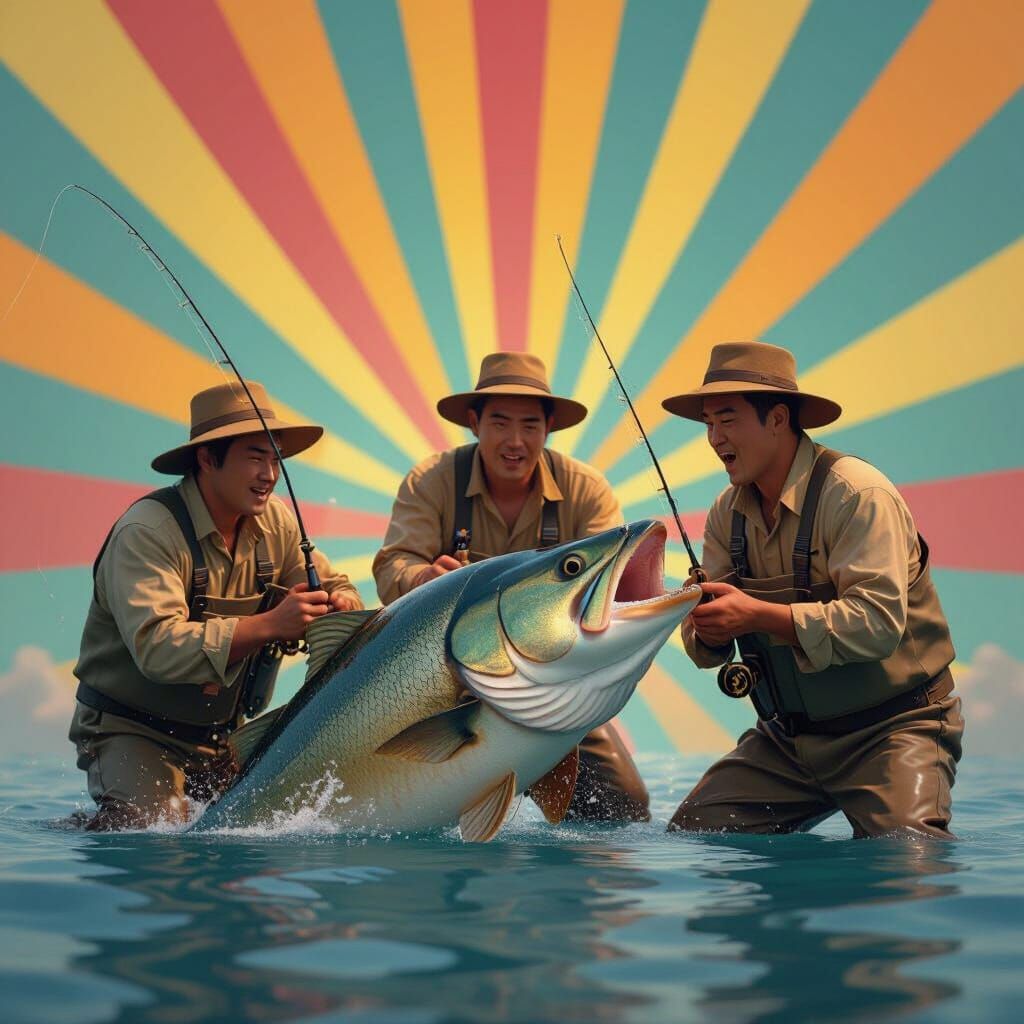 Anglers Catching Monster Fish in Animated 3D Style