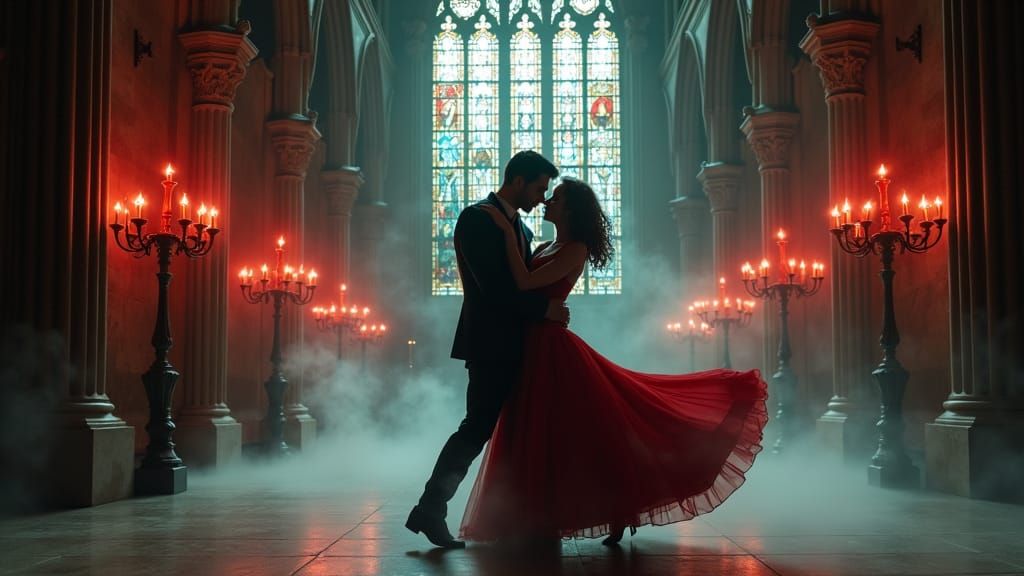 Dramatic Tango in Gothic Cathedral: Renaissance Painting