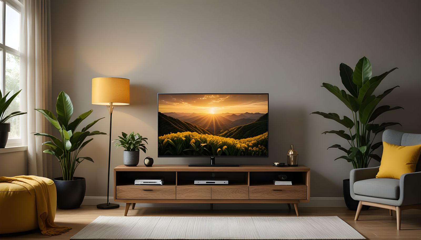 Ultra-Realistic Modern Living Room with Premium Smart TV