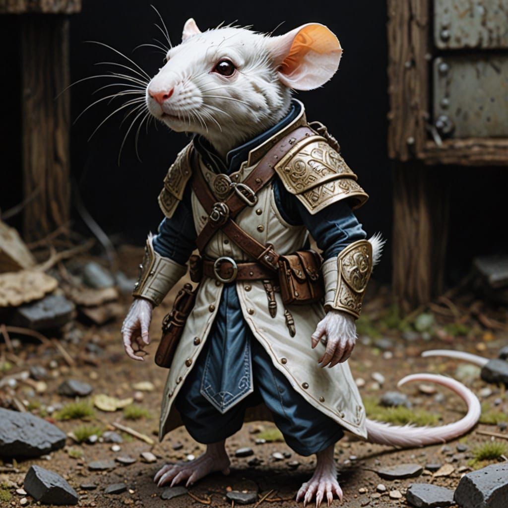 Surreal Rodent Figure in a Futuristic Setting