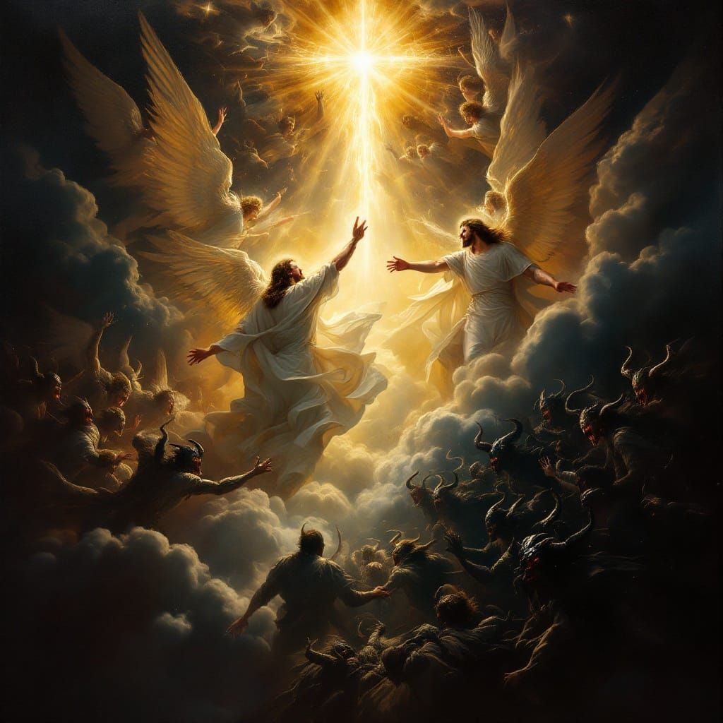 Renaissance Epic: Light and Darkness Clash in Divine Battle