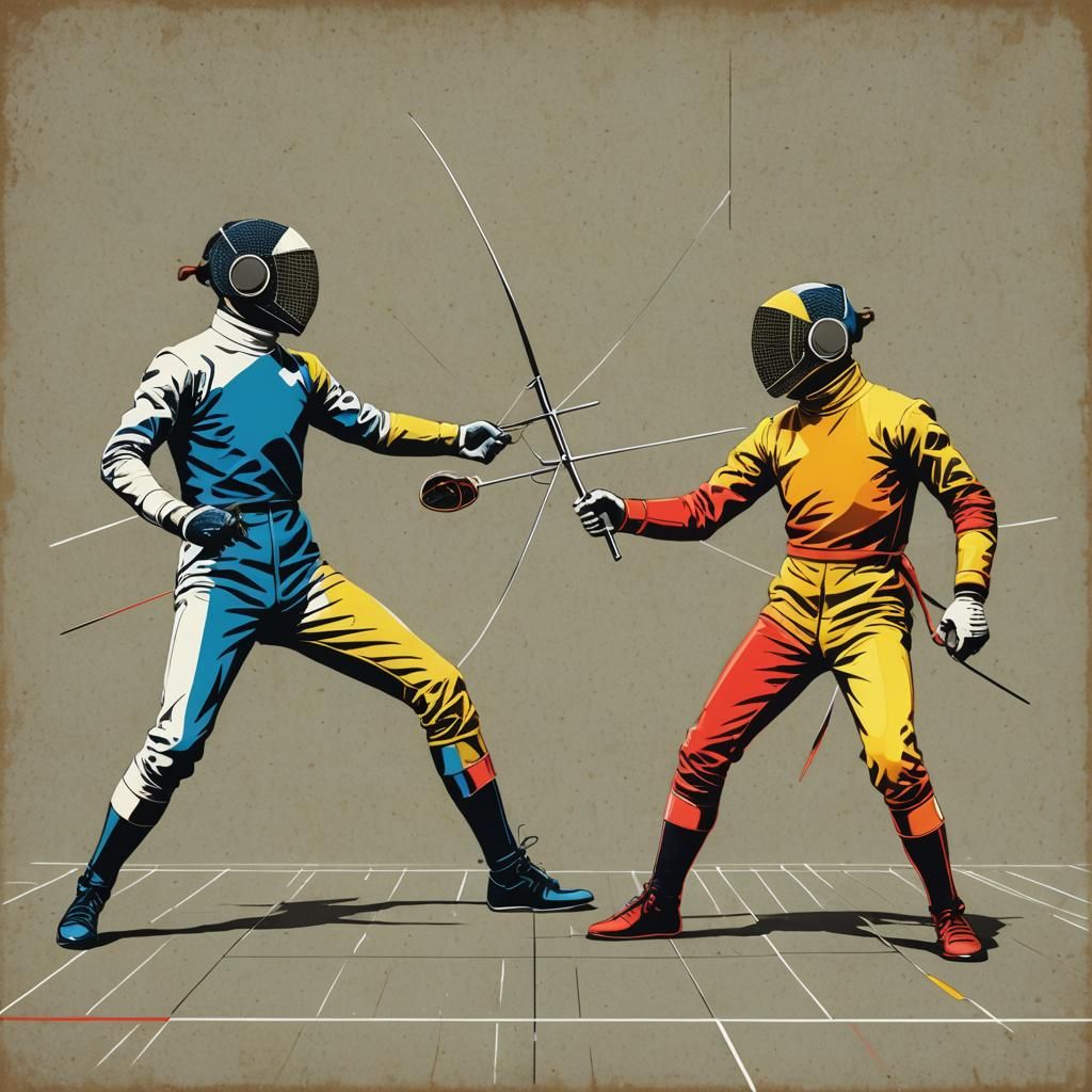 Vibrant Fencing Tournament in Geometric Pop Art