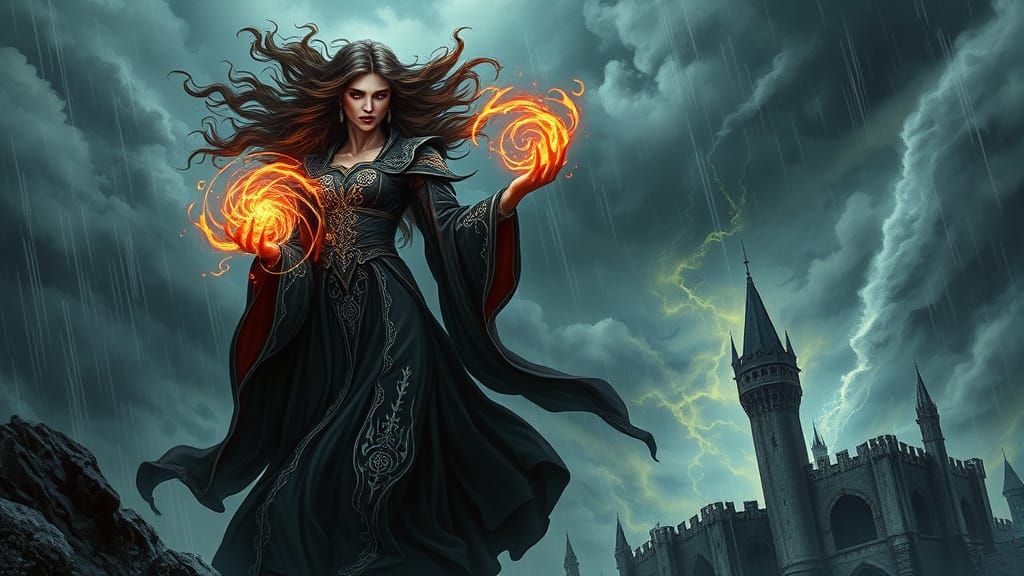 Gothic Sorceress in Raging Storm, Concept Art