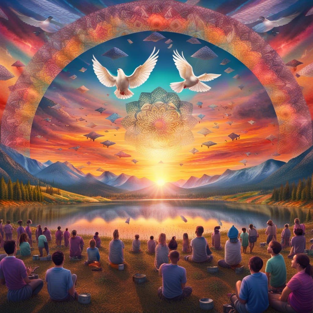 Sunrise Gathering: Mandala Sky in Triadic Colors