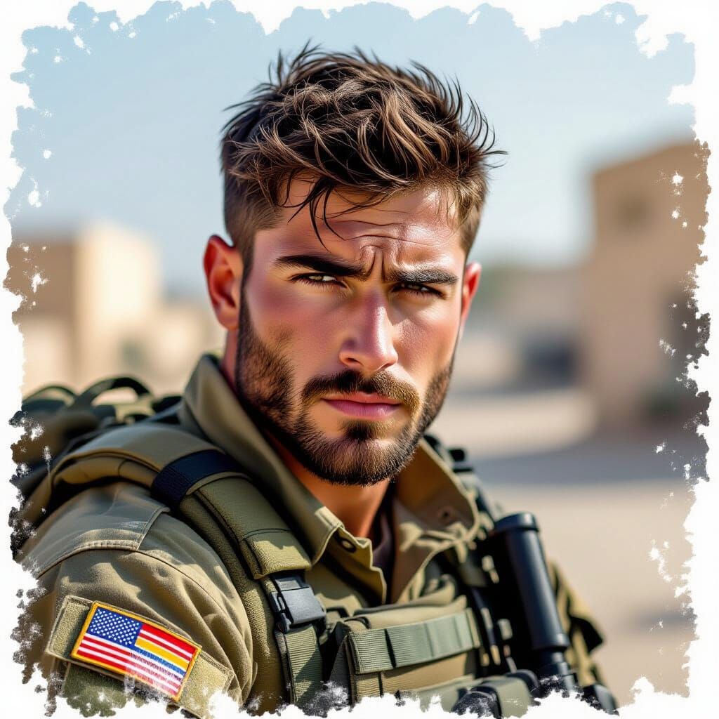 Determined Soldier Portrait with Bold Brushstrokes