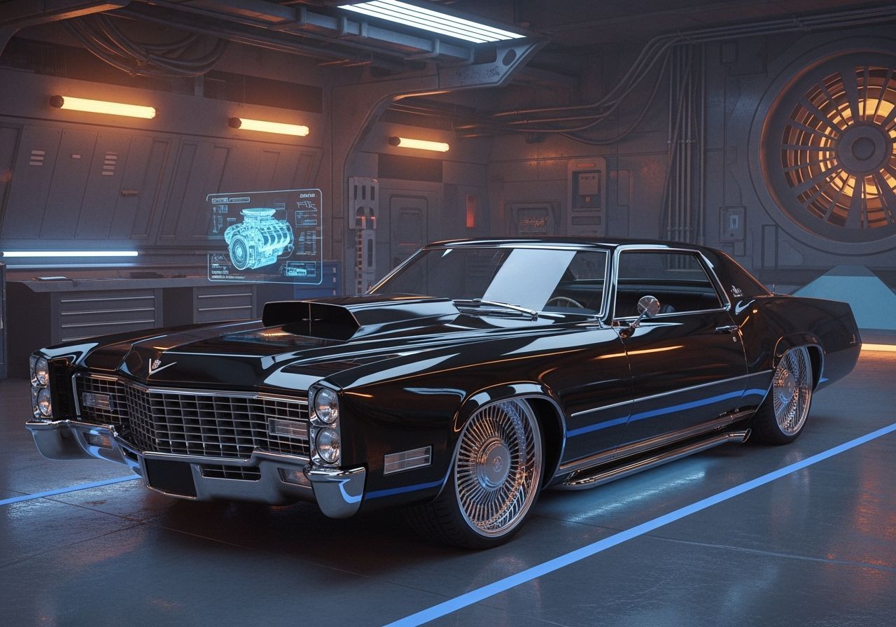 Custom 1968 Cadillac Eldorado in Retro-Futuristic Garage