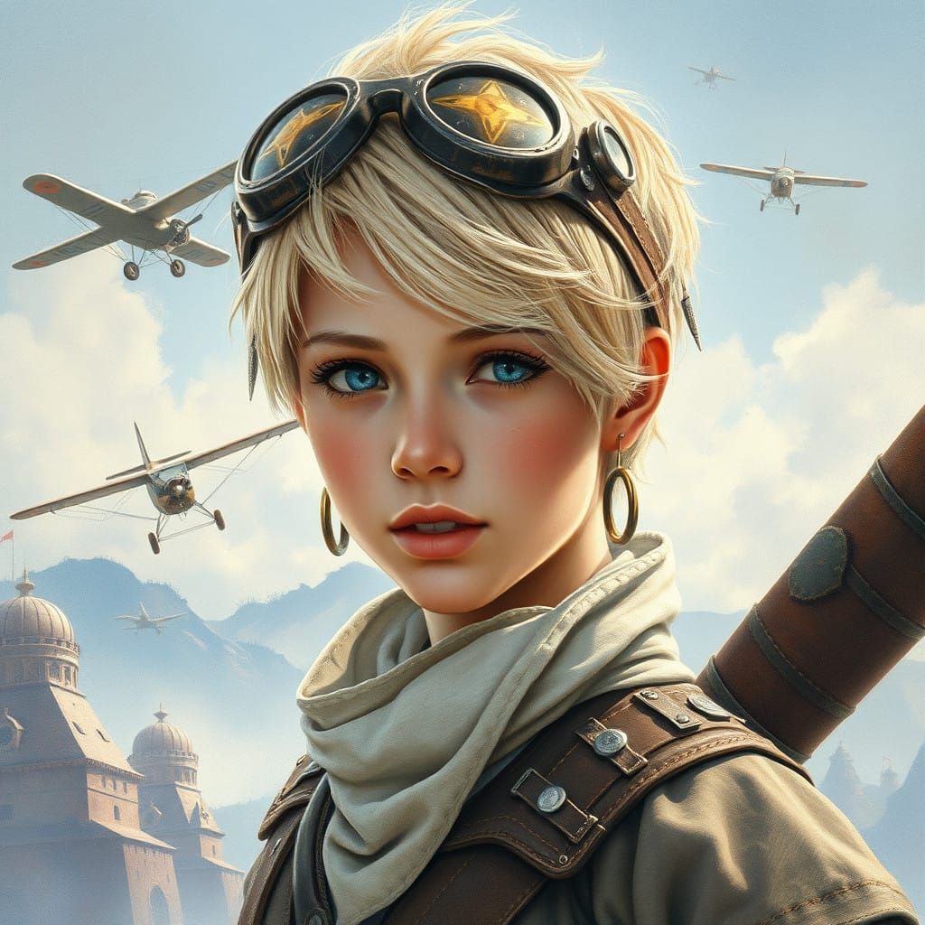 Ancient Steampunk Aviator in Vivid Watercolor