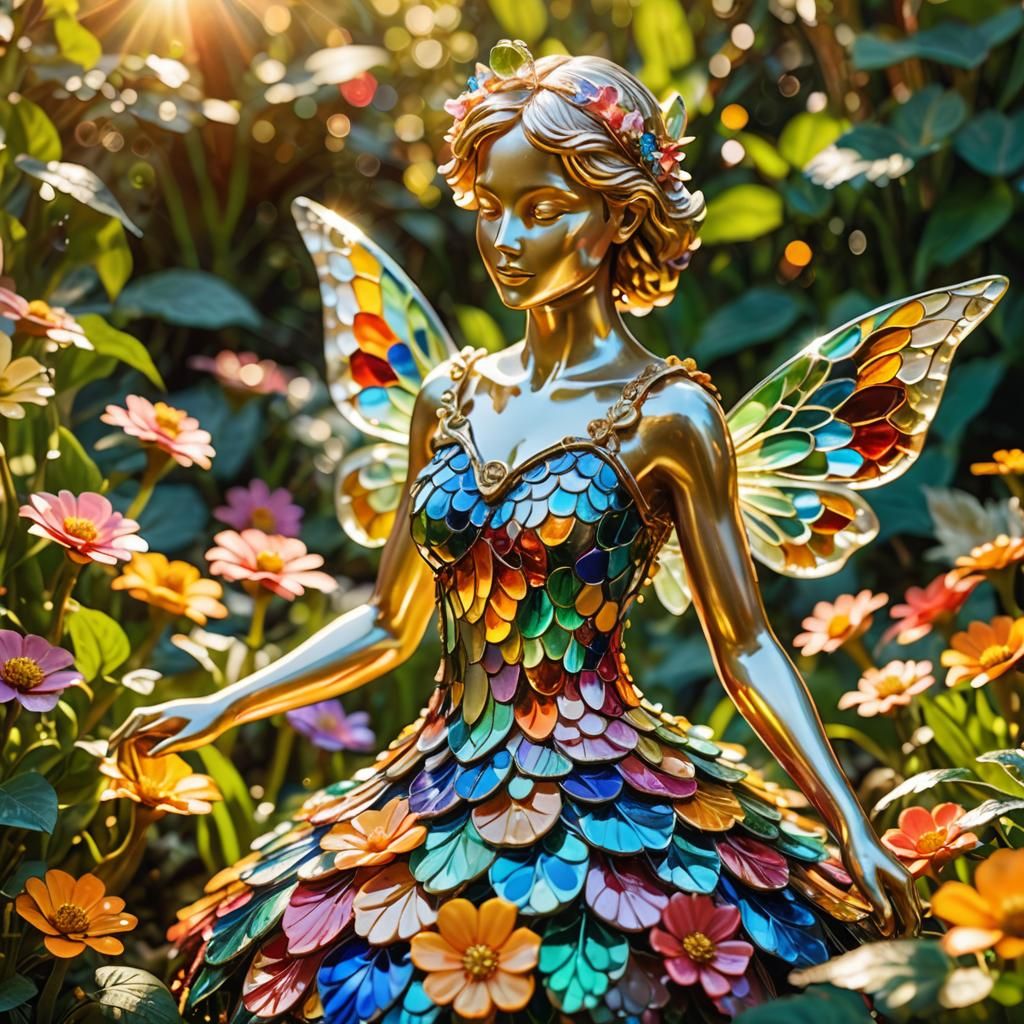 Glass Fairy Figurine in Garden, Fauvist Expressionism