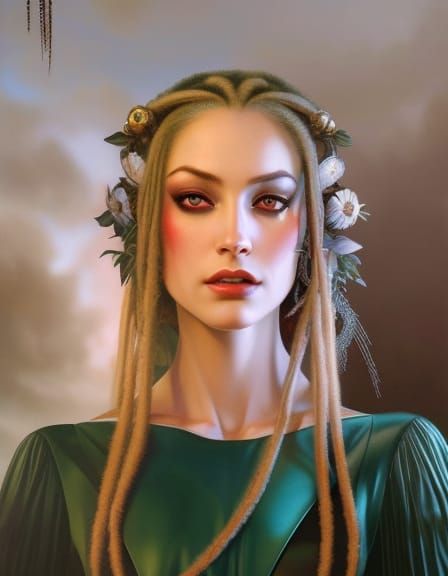 Alluring Druidess Villainess Portrait in Hyperdetailed Style