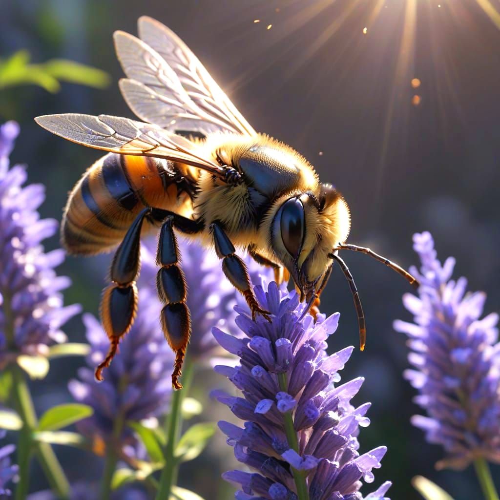 Hovering over lavender flower