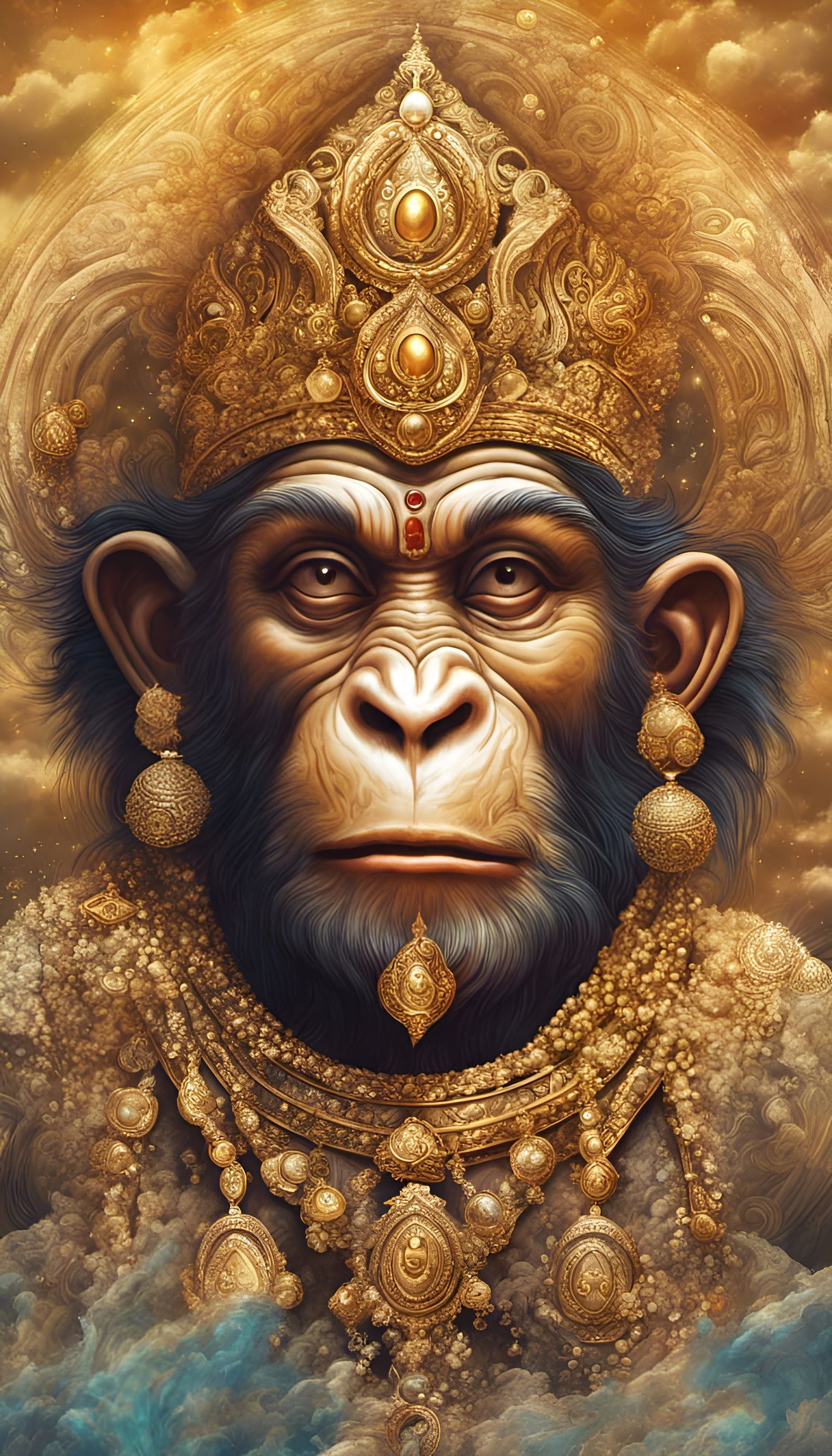 Hanuman on Seashore: Holographic Astral Illustration