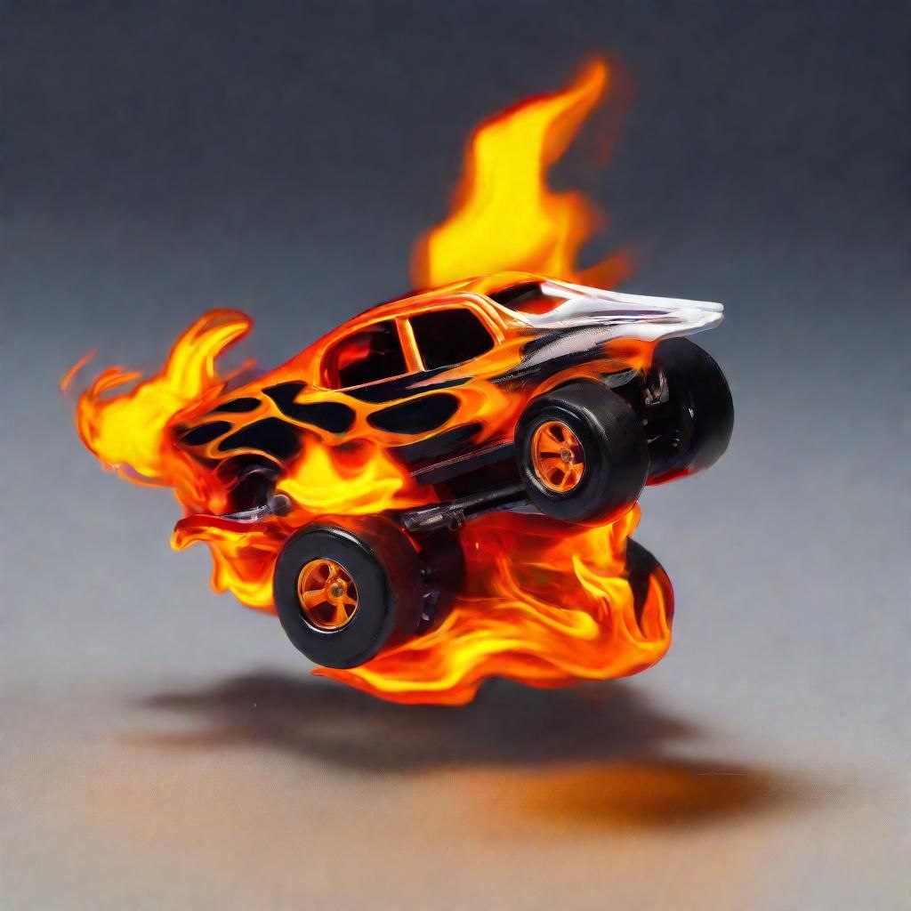 Hot wheels car speeding flaming wheelie