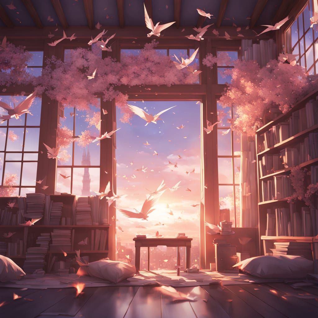 Whispers of Paper Cranes in Sunset Glory