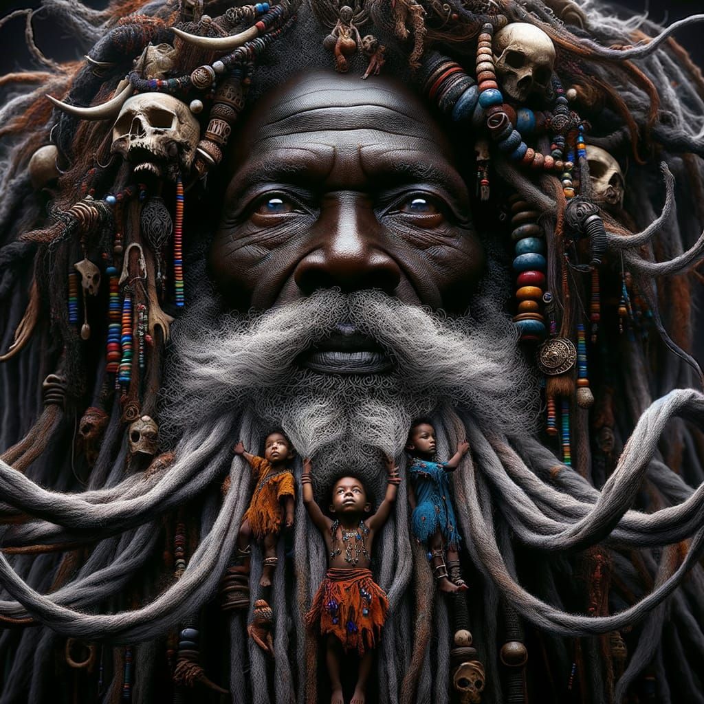 Colossal Elder with Children in Braided Beard
