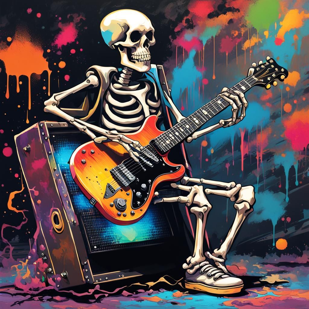 Rock and Roll Skeleton Graffiti Art