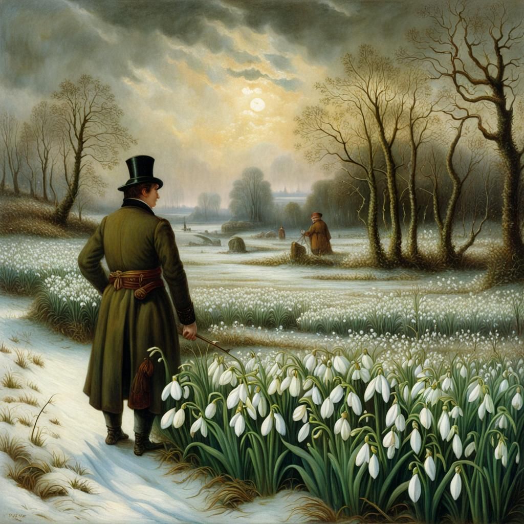 Snowdrops Emerging Through Snow in Naturalistic Style