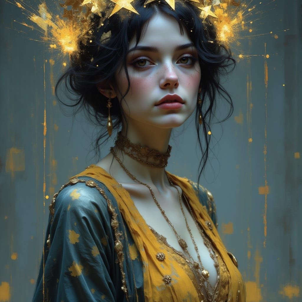 Star-Crowned Figure in Pre-Raphaelite Style