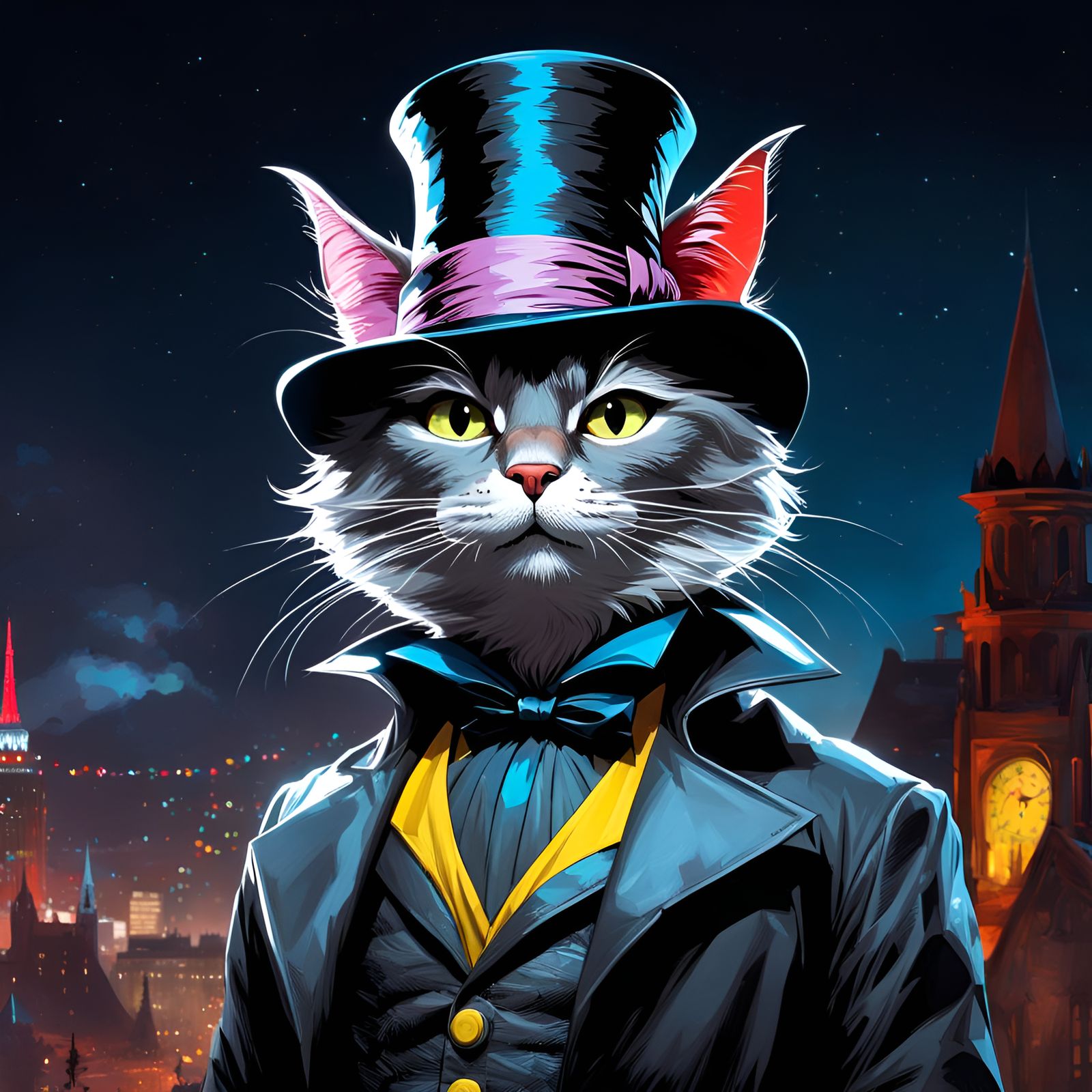 Cat in the Hat as Batman, Digital Art