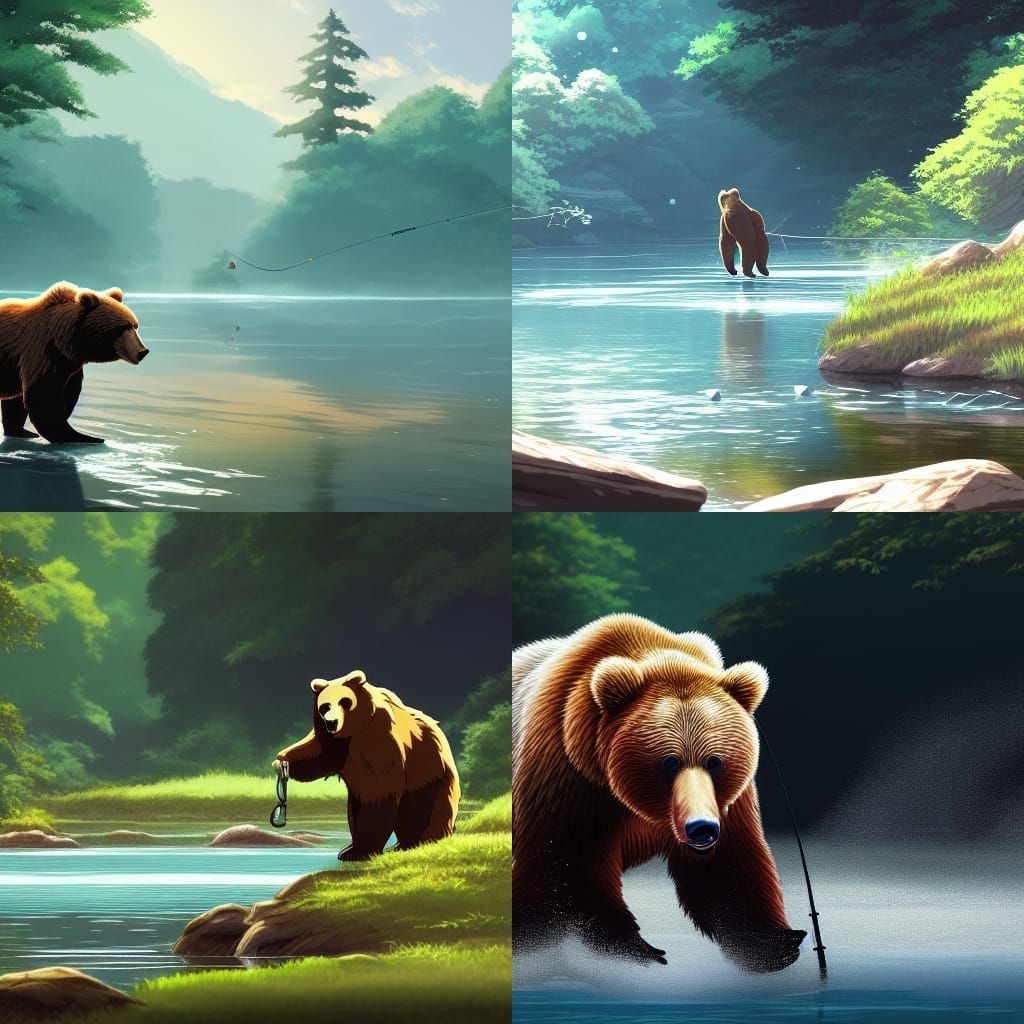 Brown Bear Fishing: Anime Key Visual