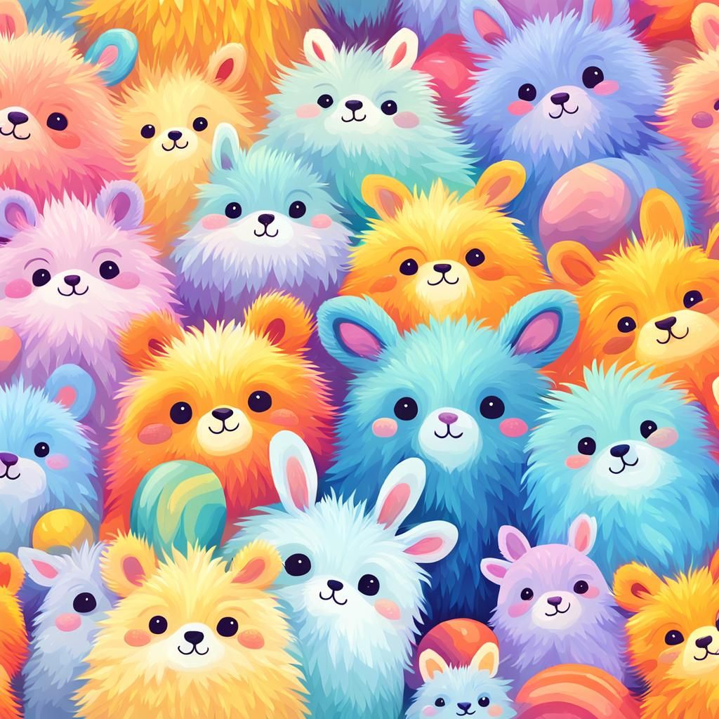 Colorful Fluffy Animals in a Playful Digital Art