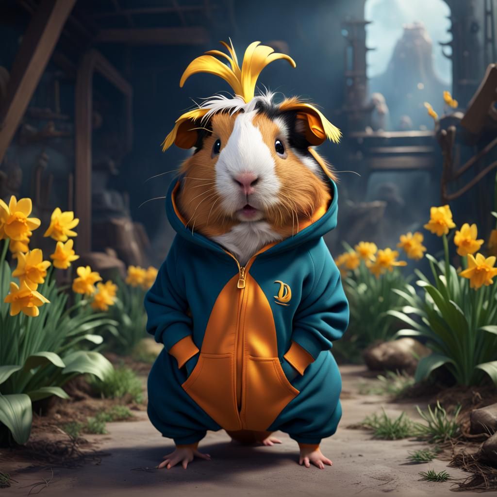 Guinea Pig as Daffy Duck in Detailed Painting
