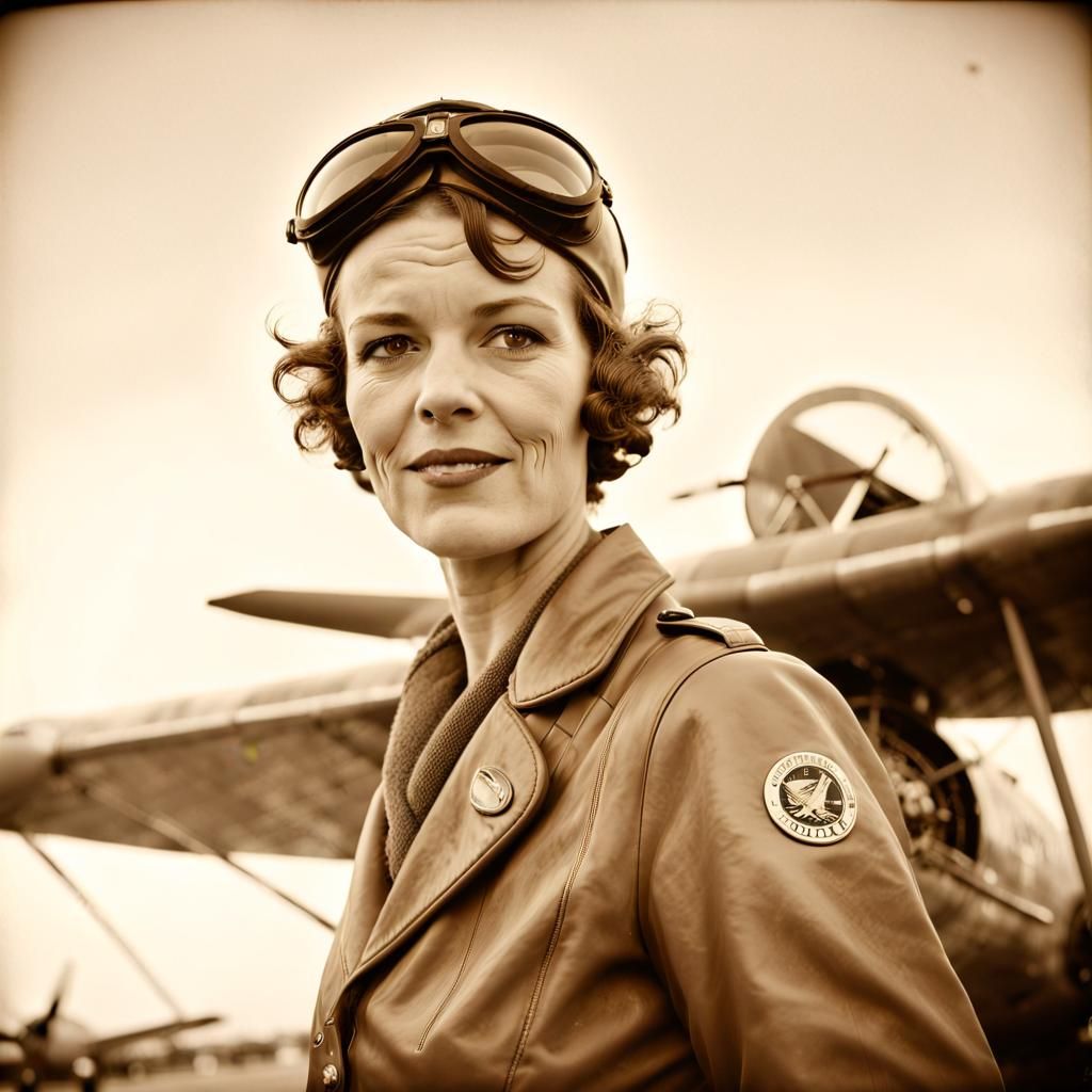 Amelia Earhart: Retro Aviation Icon in Sepia