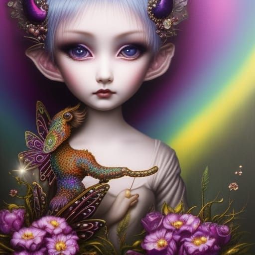 Rainbow Pixie Puppy in Gothic Style