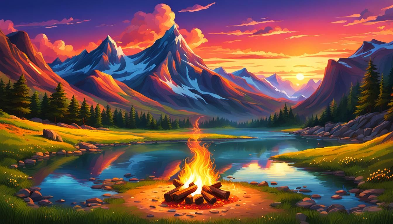 Colorful Fantasy Landscape with Mountains and Ocean