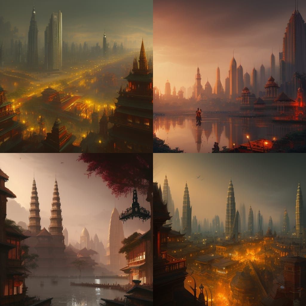 Srivijayan Cityscape: Dark Fantasy Concept Art