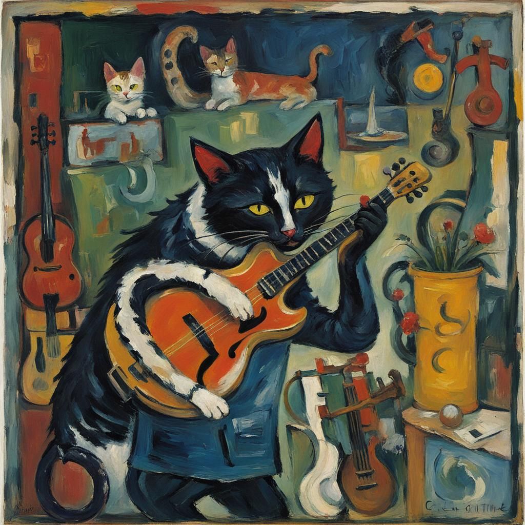 Cat Playing Jazz: Expressive Painting Inspired by Soutine