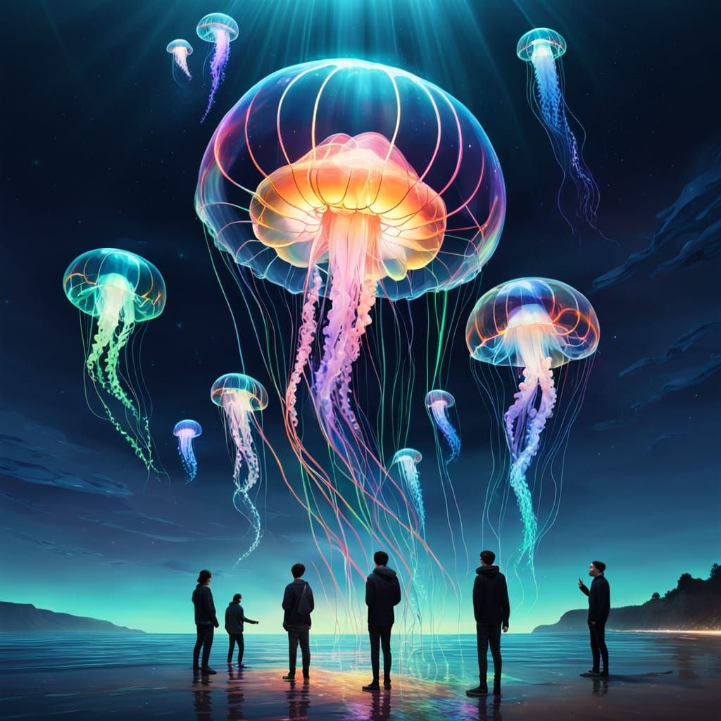 Floating Bubble City Over Glowing Ocean