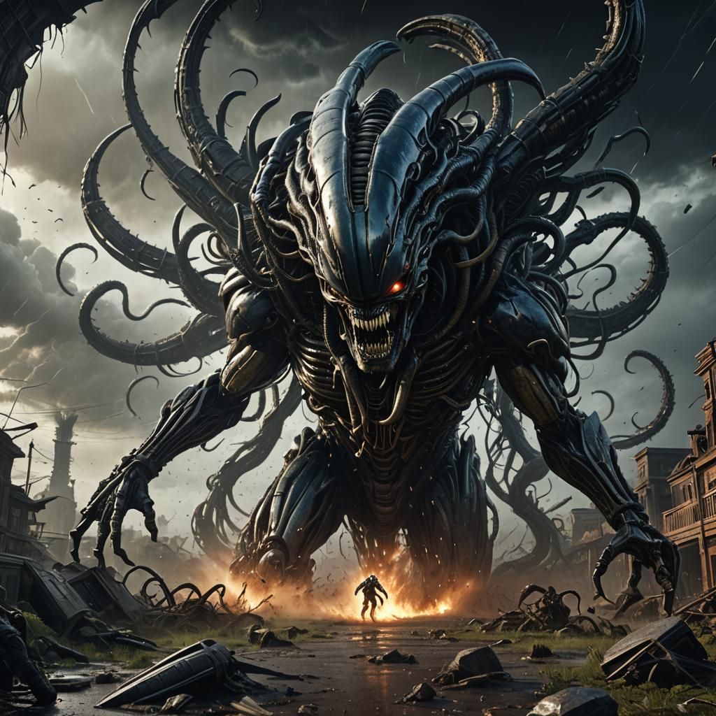 Xenomorph Tornado in Detailed Matte Painting Style