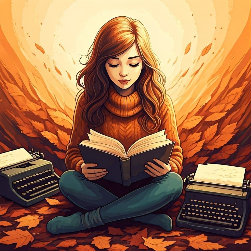 Autumnal Reading Scene in Pollock-esque Street Art Style