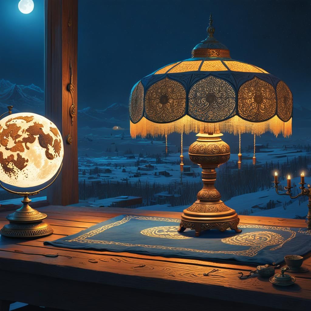Ornate Golden Lamp in Fantasy Art Style