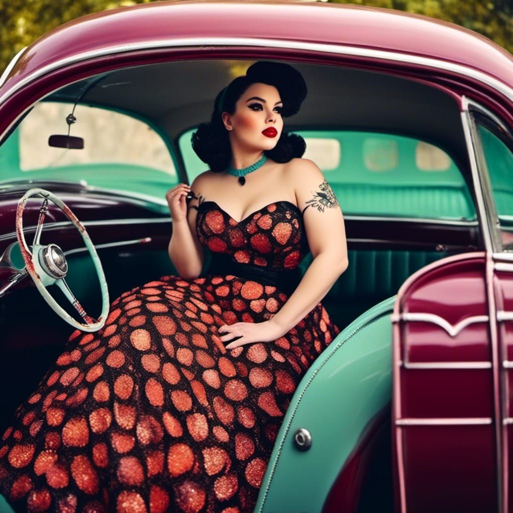 1950s Goth Pin-Up with Classic Car