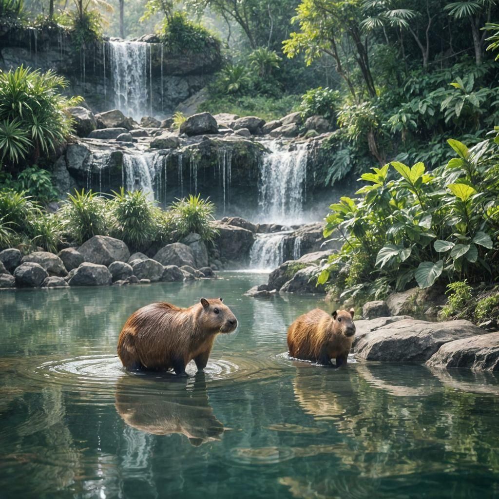 Capybara Double Exposure in Natural Pool