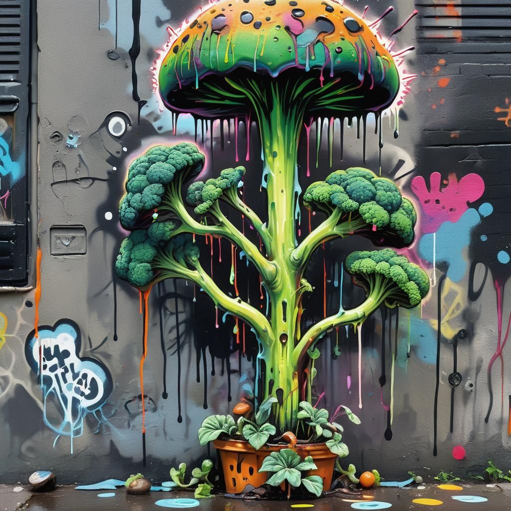 Alien Plant Graffiti Art in Polychromatic Lighting