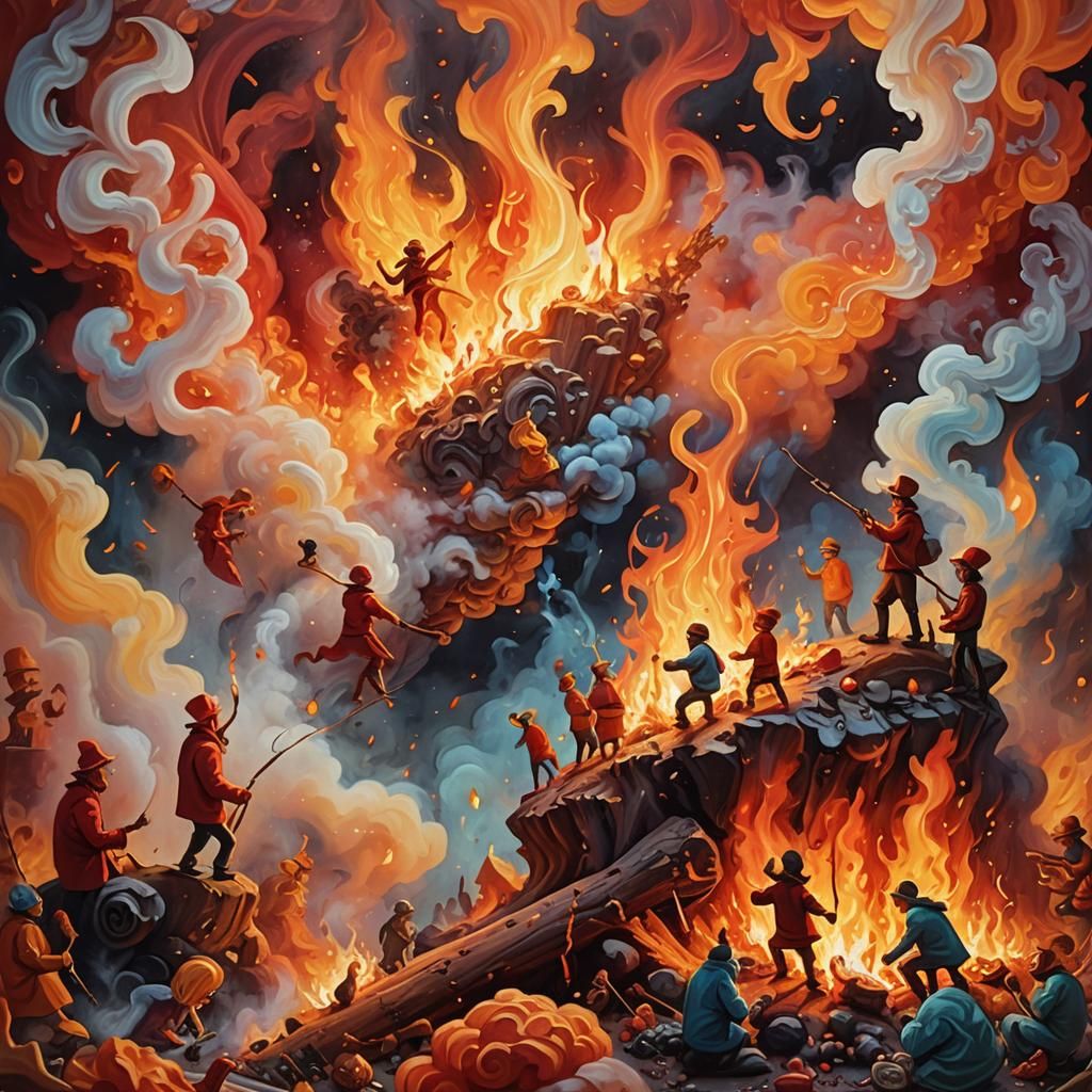 Surreal Macro Shot: Tiny People Roasting Joint