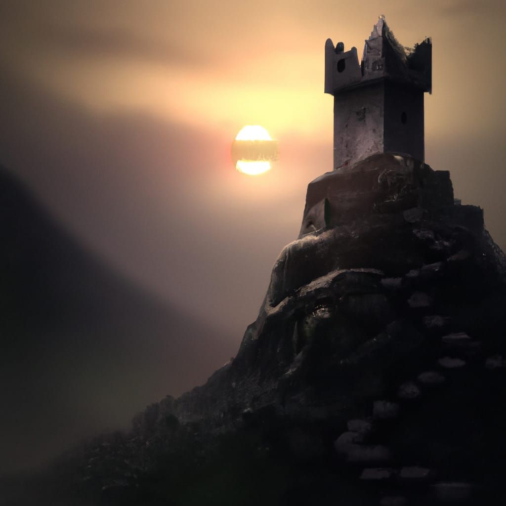 Epic Sunrise Behind Tower: Cinematic Digital Painting