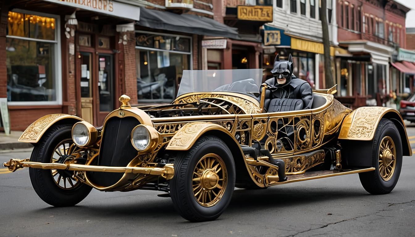 Victorian Metallic Gold Batmobile in Edgar Allen Poe Vision